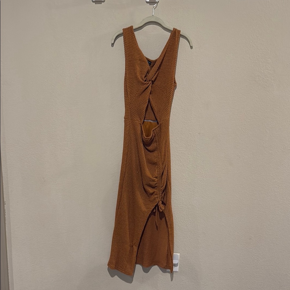 SHEIN Brown Asymmetrical Tie Front Cocktail Dress